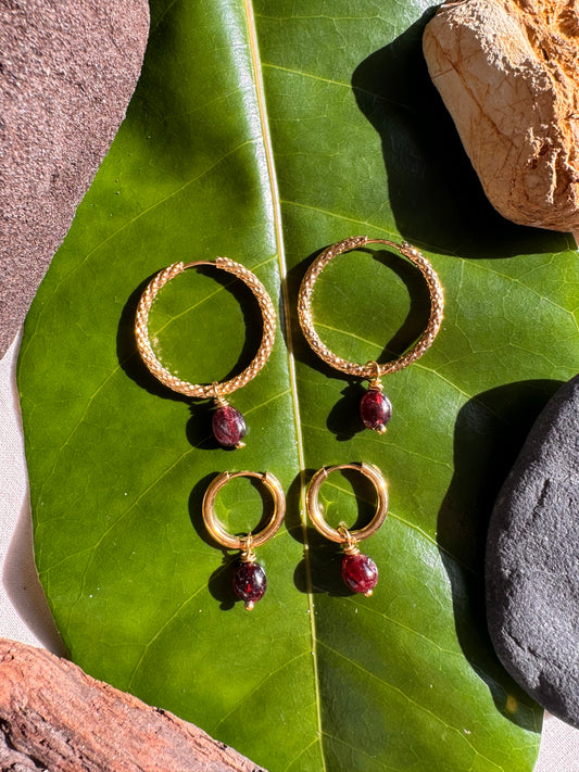 Garnet Hoop Earrings