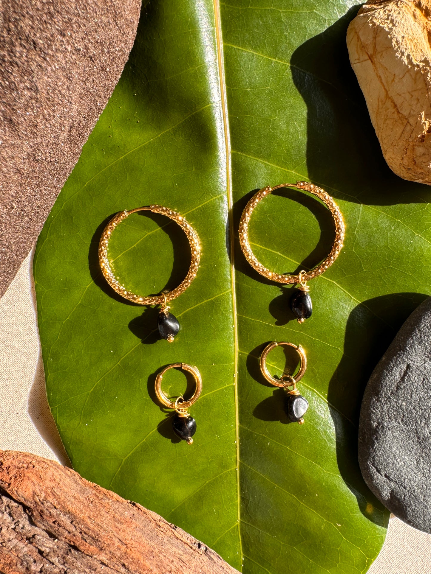 Black Obsidian Hoop Earrings