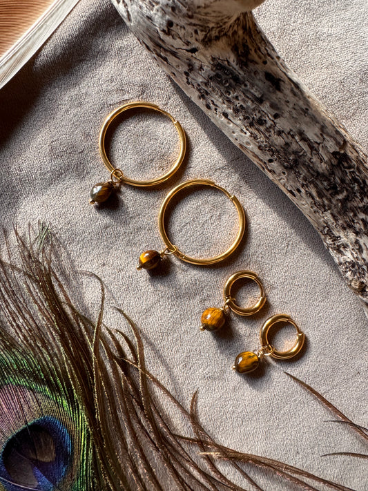 Tiger Eye Hoop Earrings