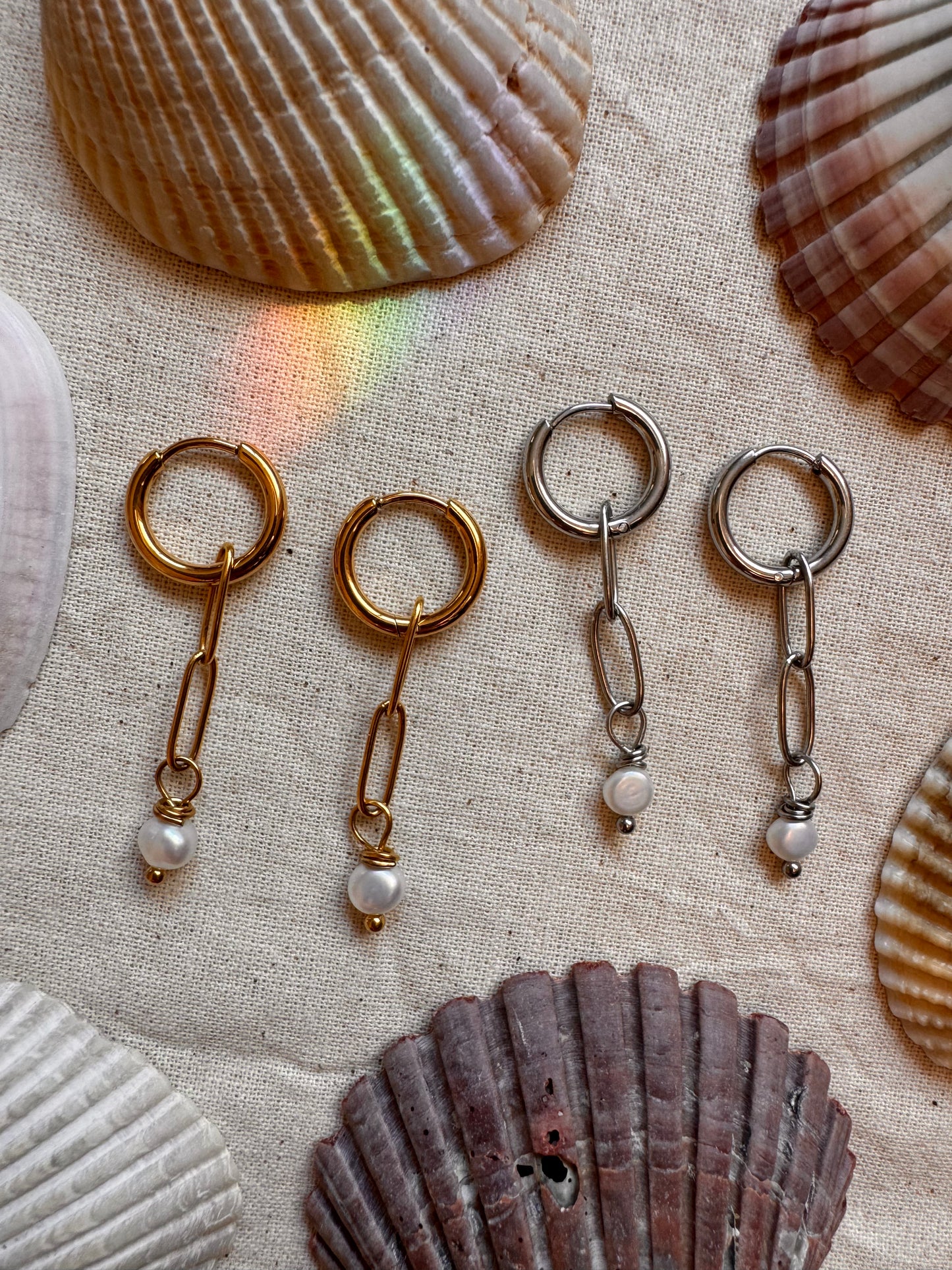 Pearl Drop Chain Earrings