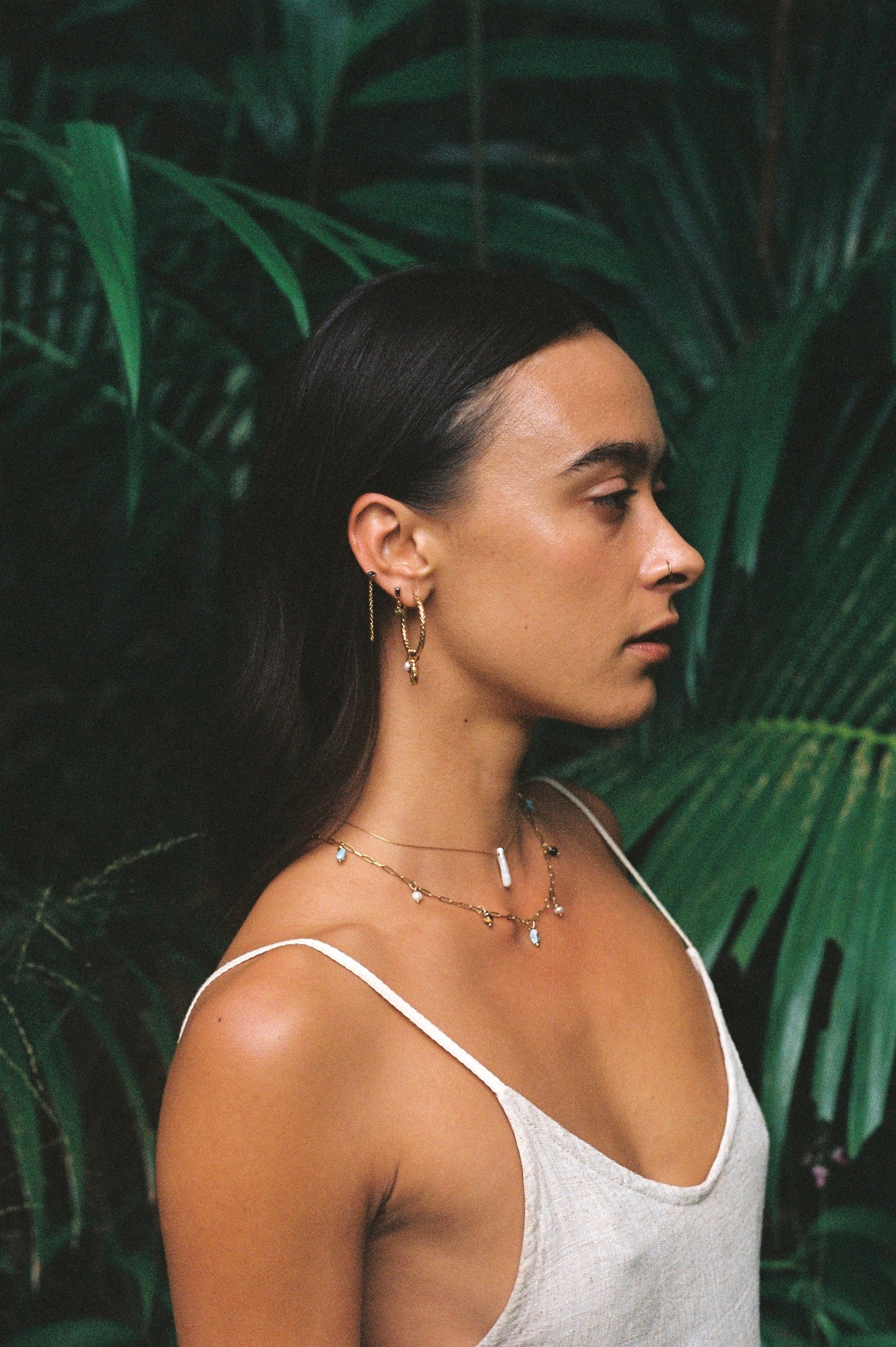 【Single Piece】True Eyes Chain Studs – Pink Tourmaline