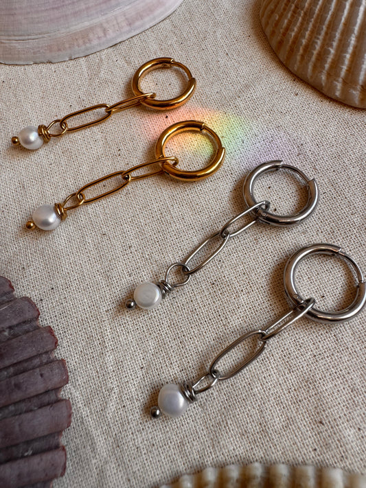 Pearl Drop Chain Earrings
