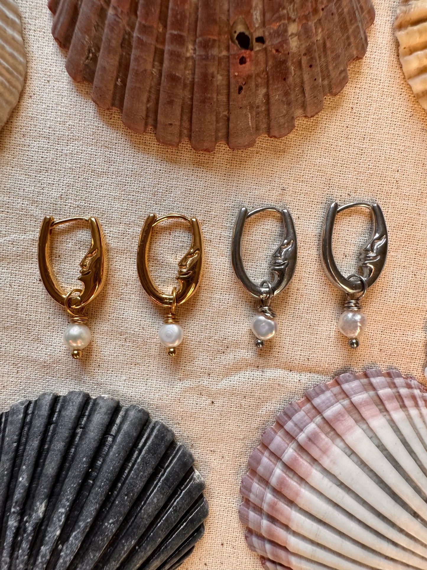 Moon Cycle Hoop Earrings with pearls