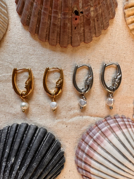 Moon Cycle Hoop Earrings with pearls