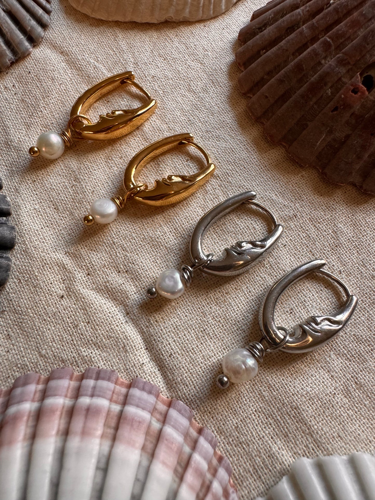 Moon Cycle Hoop Earrings with pearls