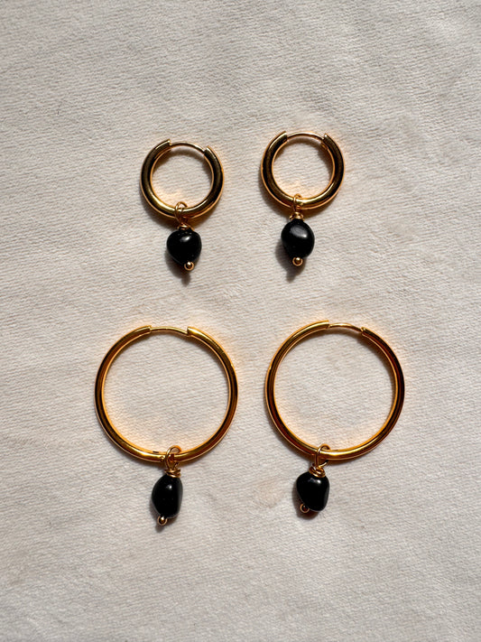 Black Obsidian Hoop Earrings