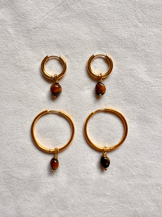 Tiger Eye Hoop Earrings