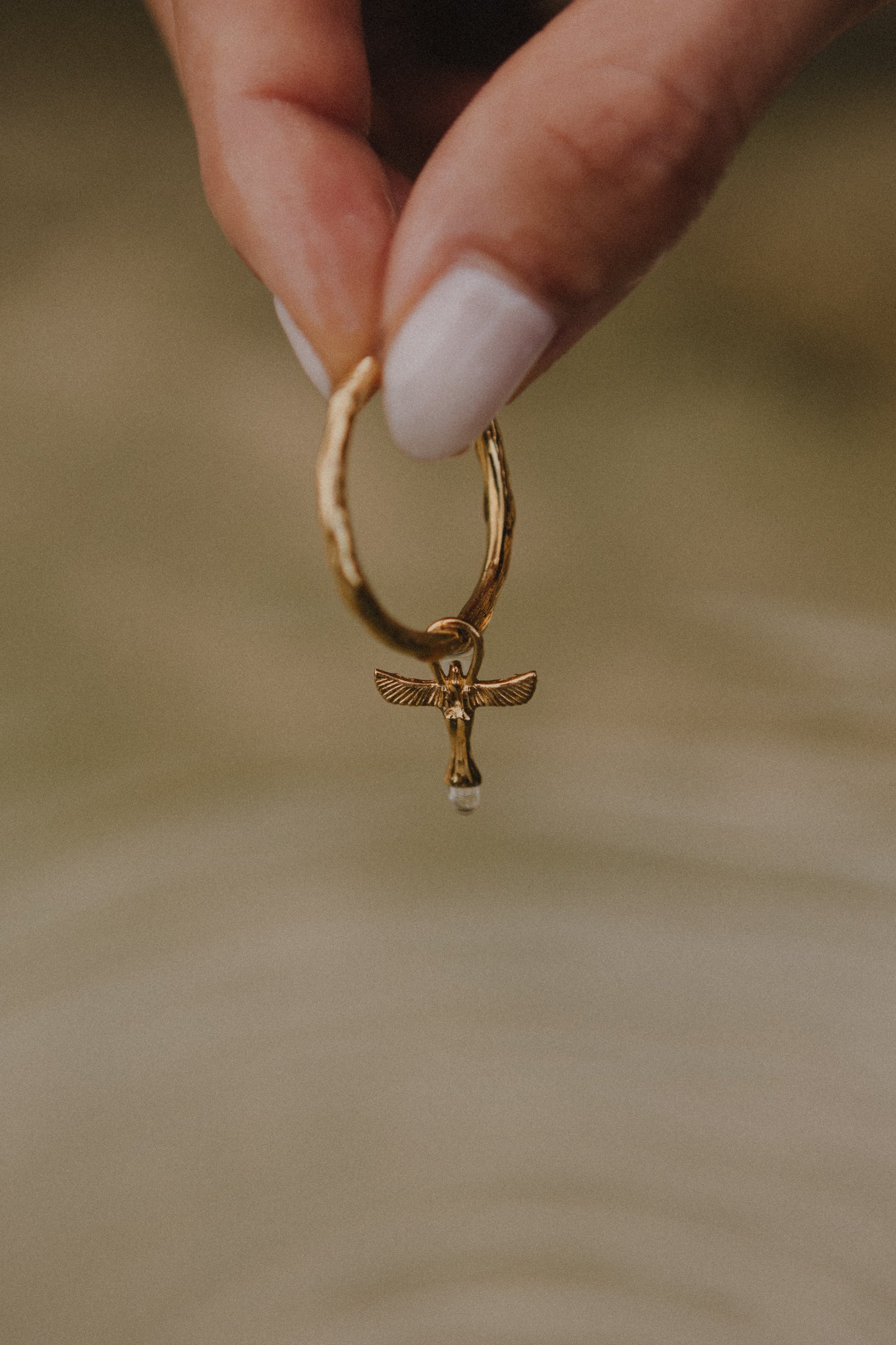 Isis Winged Ankh Driftwood Hoop Earrings