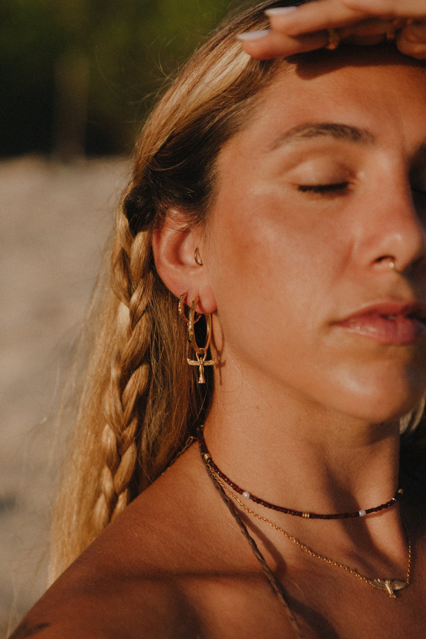 Isis Winged Ankh Driftwood Hoop Earrings