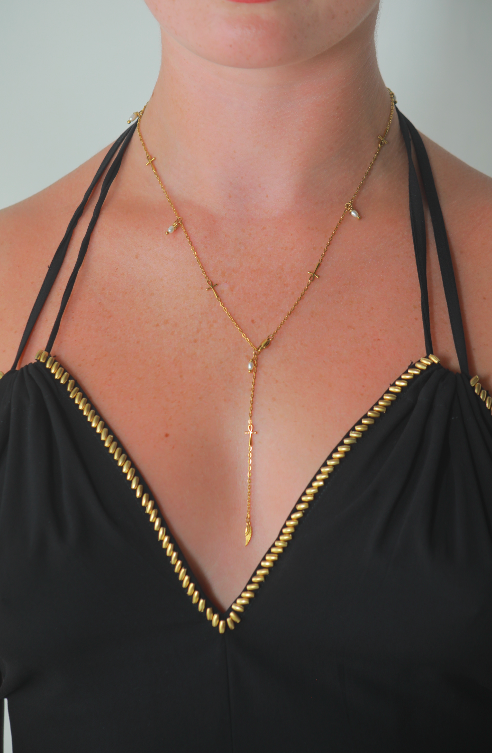 the Ankh Chain Necklace - with Pearl