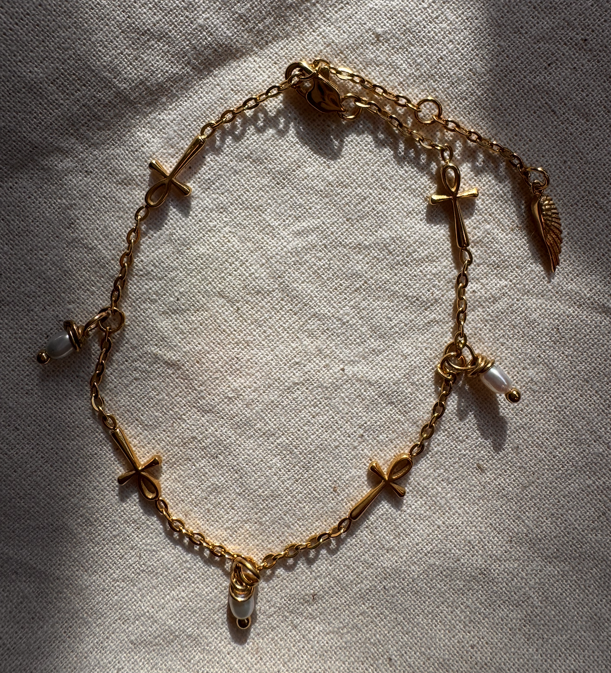 The Ankh Chain Bracelet - with Pearl
