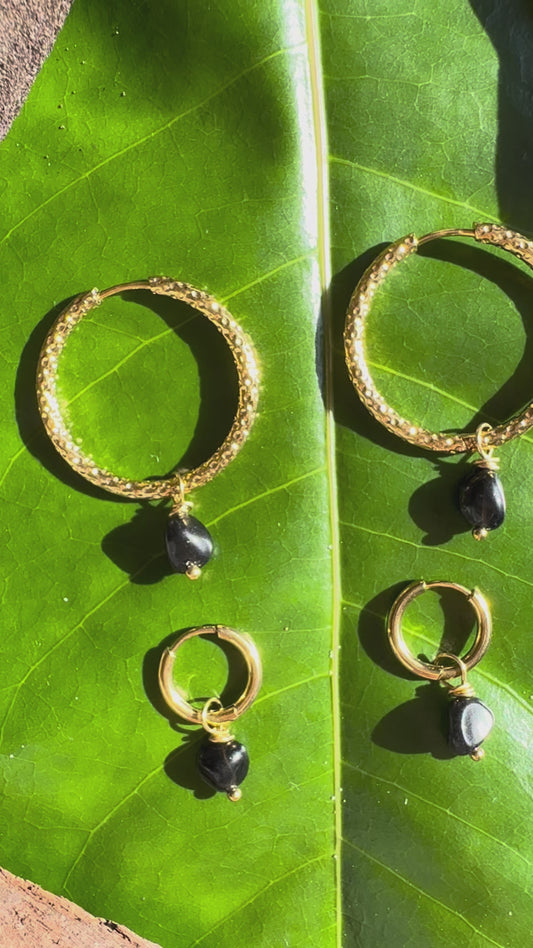 Black Obsidian Hoop Earrings